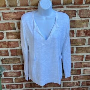 Loft Casual long sleeve v neck white cotton tunic with tassel trim. X small